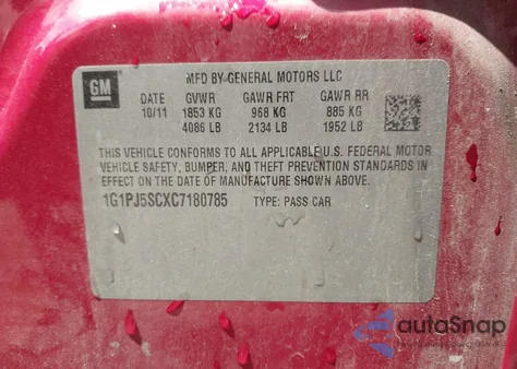 2012 Chevrolet Cruze Eco from USA, damaged, VIN 1G1PJ5SCXC7180785